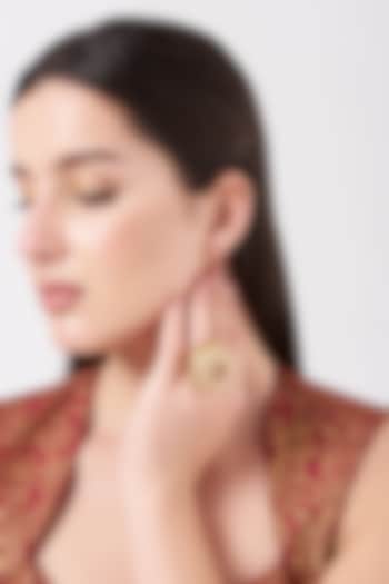 Gold Finish Red Stone Ring by Anjali Jain Jewellery at Pernia's Pop Up Shop