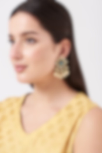 Gold Finish Labrodorite & Pearl Earring by Anjali Jain Jewellery at Pernia's Pop Up Shop