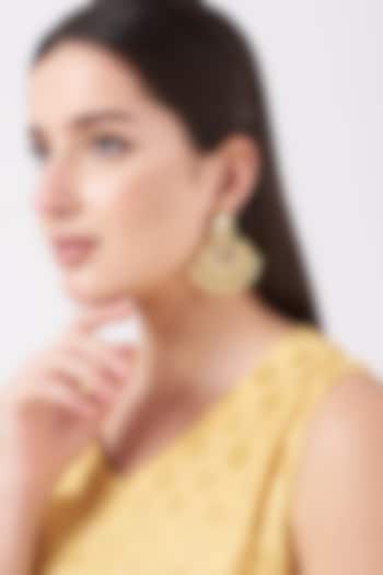 Gold Finish Kundan Polki Chaandbali Earrings by Anjali Jain Jewellery at Pernia's Pop Up Shop