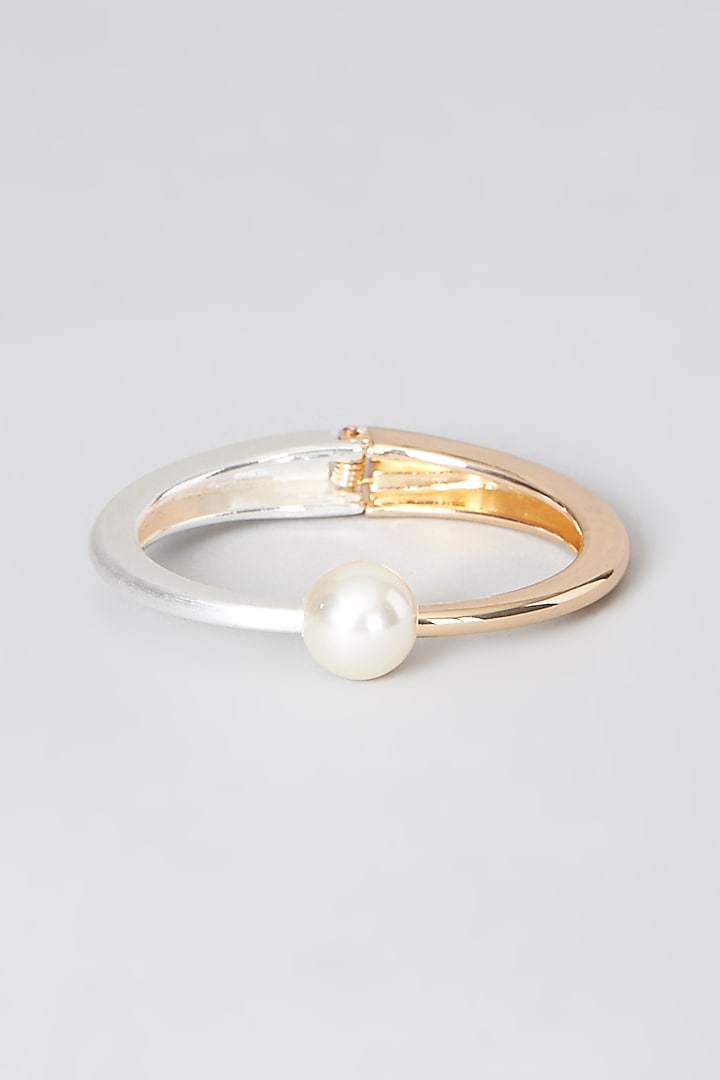 Gold & Silver Finish Pearl Cuff Bracelet by Anjali Jain Jewellery at Pernia's Pop Up Shop