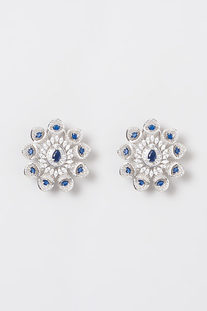 Silver Finish Blue Stone Earrings by Anjali Jain Jewellery at Pernia's Pop Up Shop