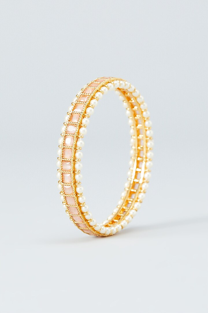 Gold Finish Pearls Bangles (Set of 2) by Anjali Jain Jewellery at Pernia's Pop Up Shop