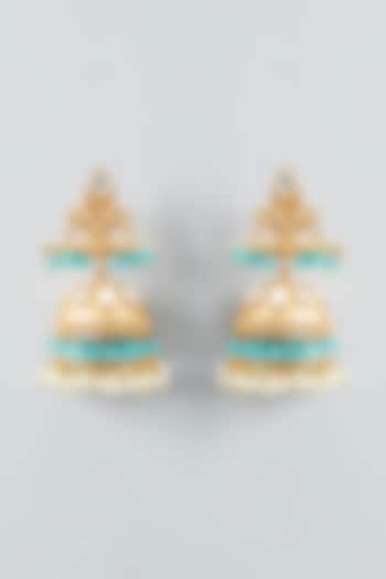 Gold Finish Kundan Polki Jhumka Earrings by Anjali Jain Jewellery at Pernia's Pop Up Shop