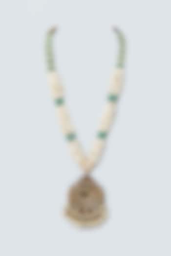 Gold Finish Kundan & Navratna Long Necklace by Anjali Jain Jewellery