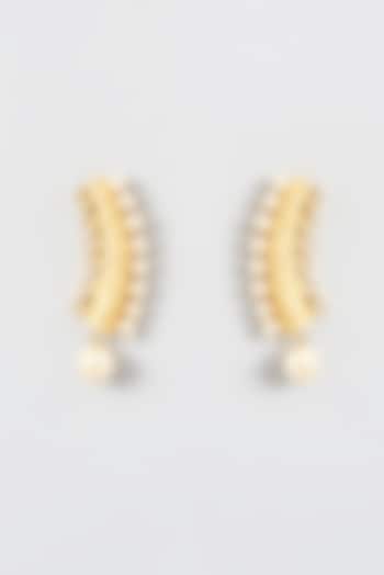 Gold Finish Kundan & Pearls Dangler Earrings by Anjali Jain Jewellery