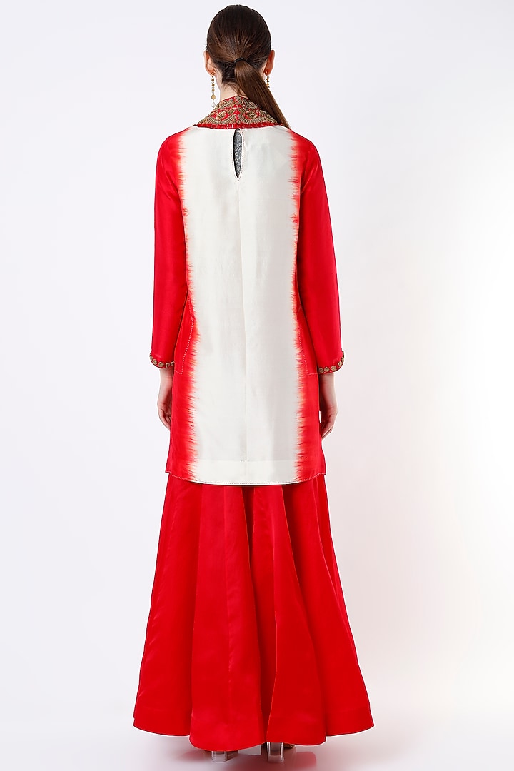 Red Dupion Silk Wedding Sharara Set by Anand Kabra at Pernia's Pop Up Shop