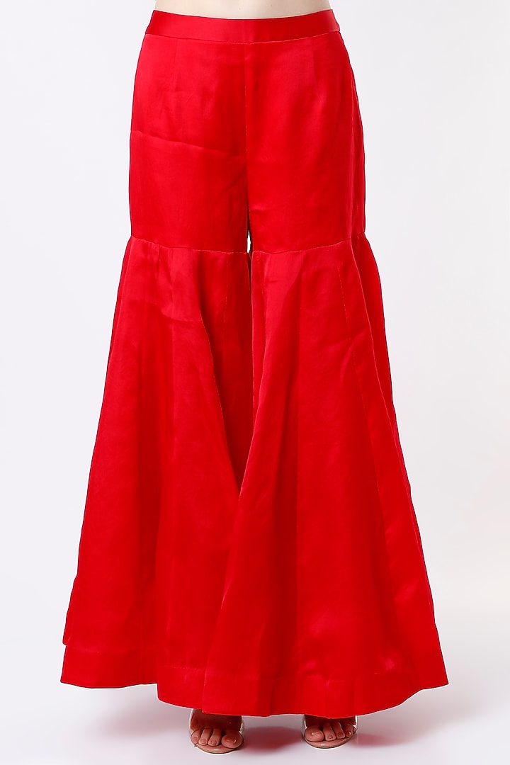 Red Dupion Silk Wedding Sharara Set by Anand Kabra at Pernia's Pop Up Shop