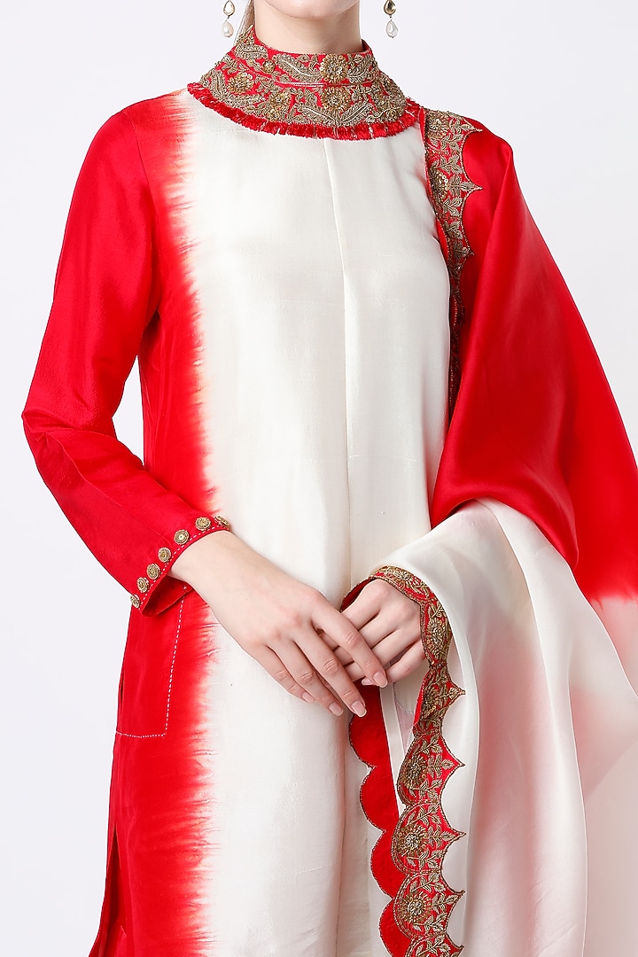Red Dupion Silk Wedding Sharara Set by Anand Kabra at Pernia's Pop Up Shop