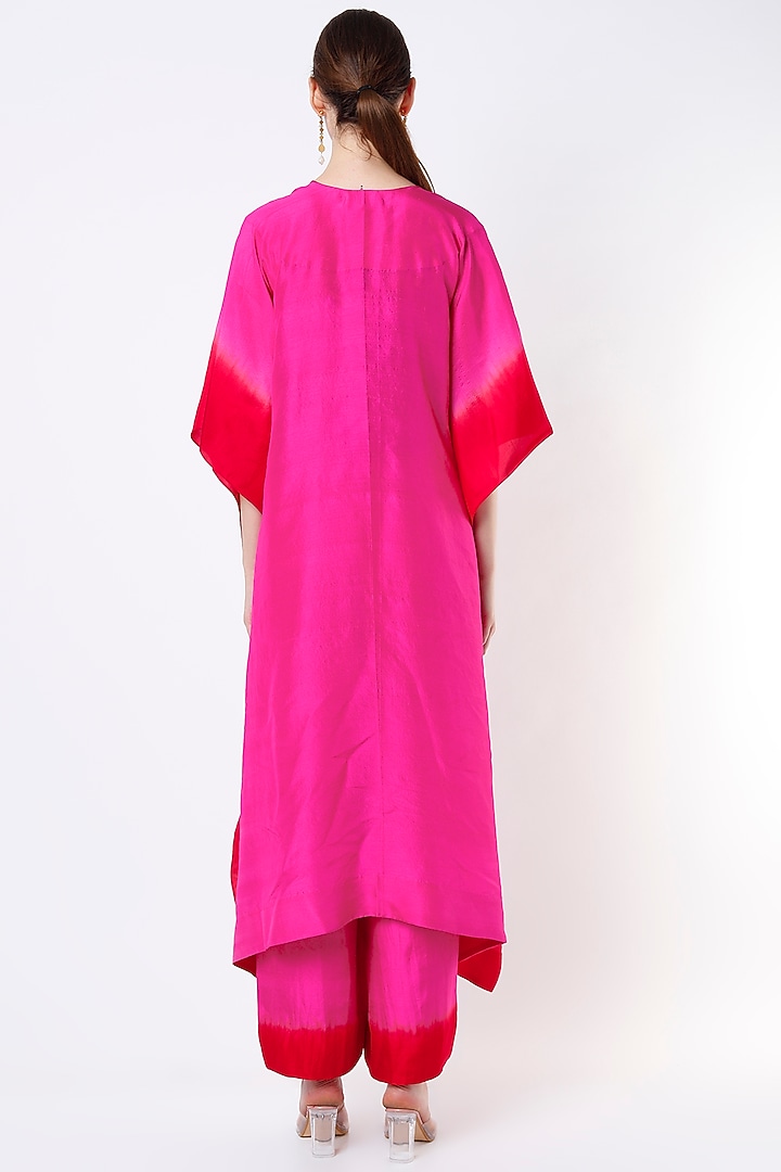 Fuchsia & Red Draped Pant Set by Anand Kabra at Pernia's Pop Up Shop