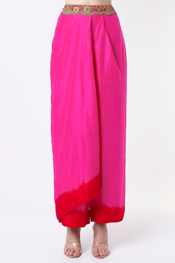 Fuchsia & Red Draped Pant Set by Anand Kabra at Pernia's Pop Up Shop