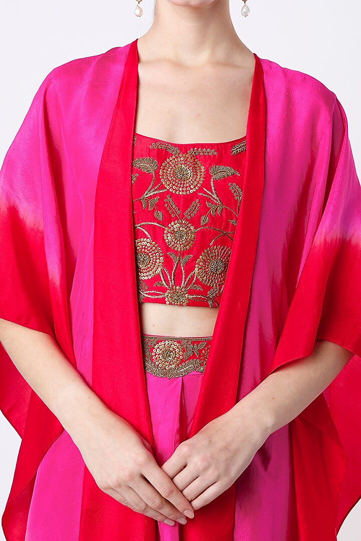 Fuchsia & Red Draped Pant Set by Anand Kabra at Pernia's Pop Up Shop