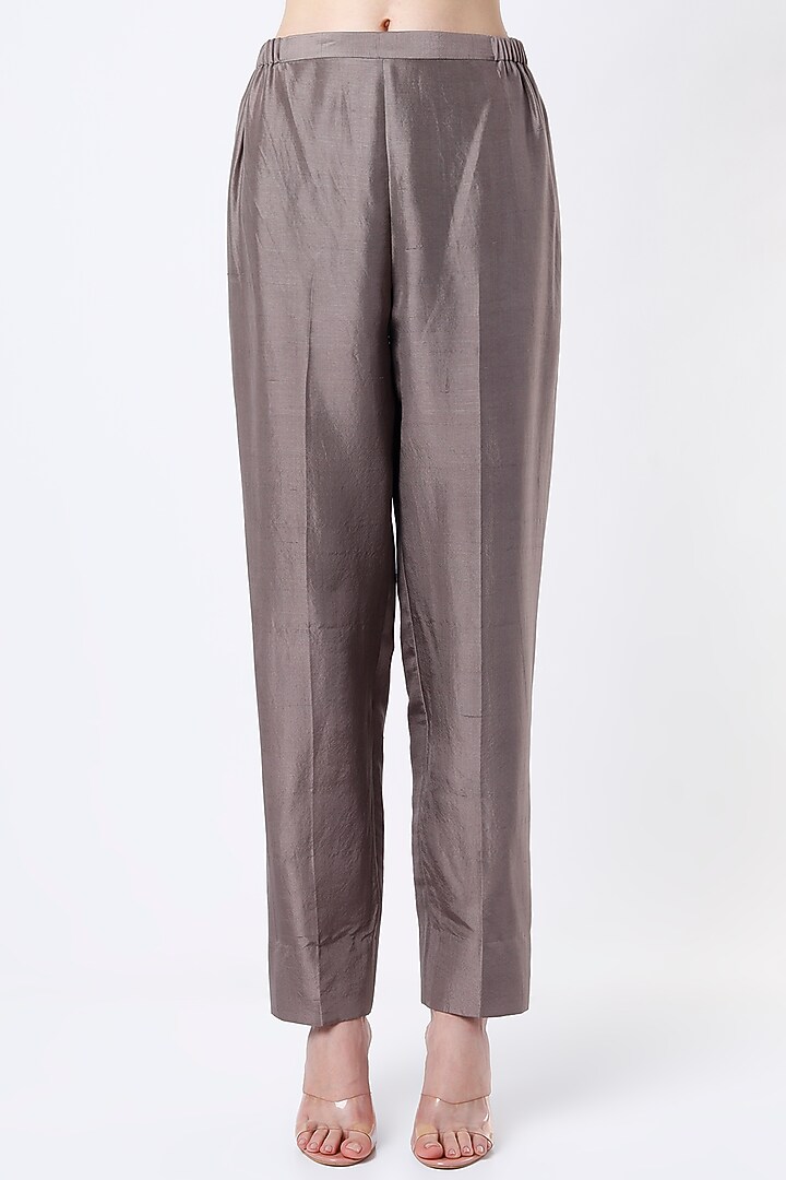 Grey Dupion Silk Pant Set by Anand Kabra at Pernia's Pop Up Shop
