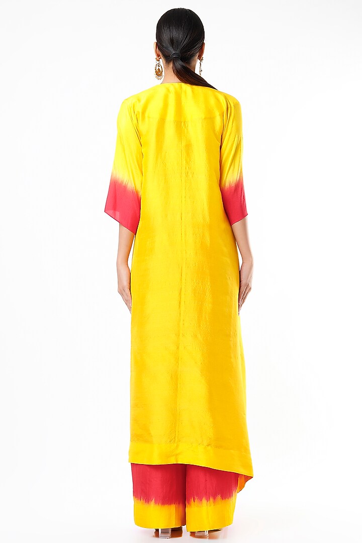 Red & Yellow Dupion Silk Pant Set by Anand Kabra at Pernia's Pop Up Shop