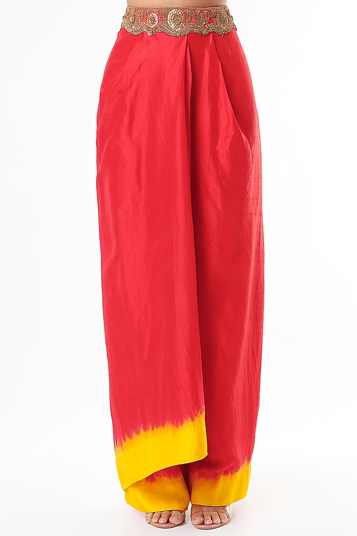 Red & Yellow Dupion Silk Pant Set by Anand Kabra at Pernia's Pop Up Shop
