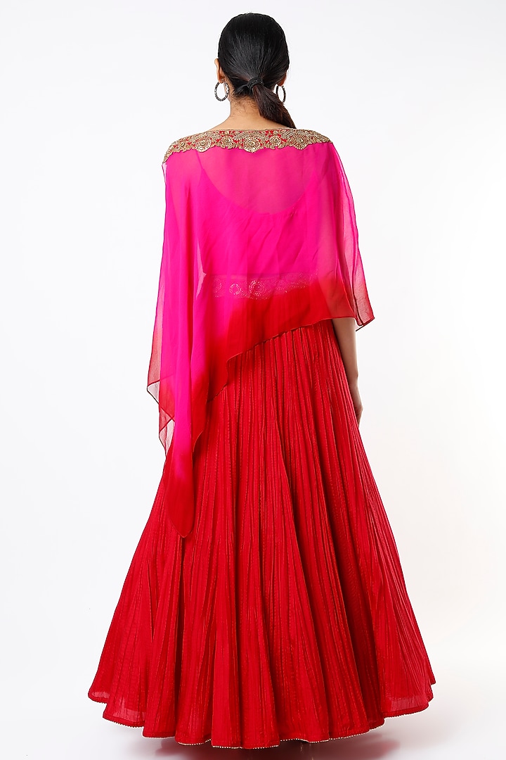 Cadmium Red Georgette Wedding Lehenga Set by Anand Kabra at Pernia's Pop Up Shop