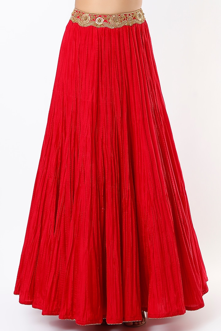 Cadmium Red Georgette Wedding Lehenga Set by Anand Kabra at Pernia's Pop Up Shop