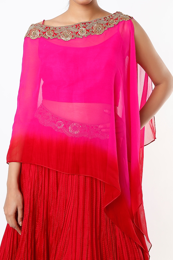 Cadmium Red Georgette Wedding Lehenga Set by Anand Kabra at Pernia's Pop Up Shop