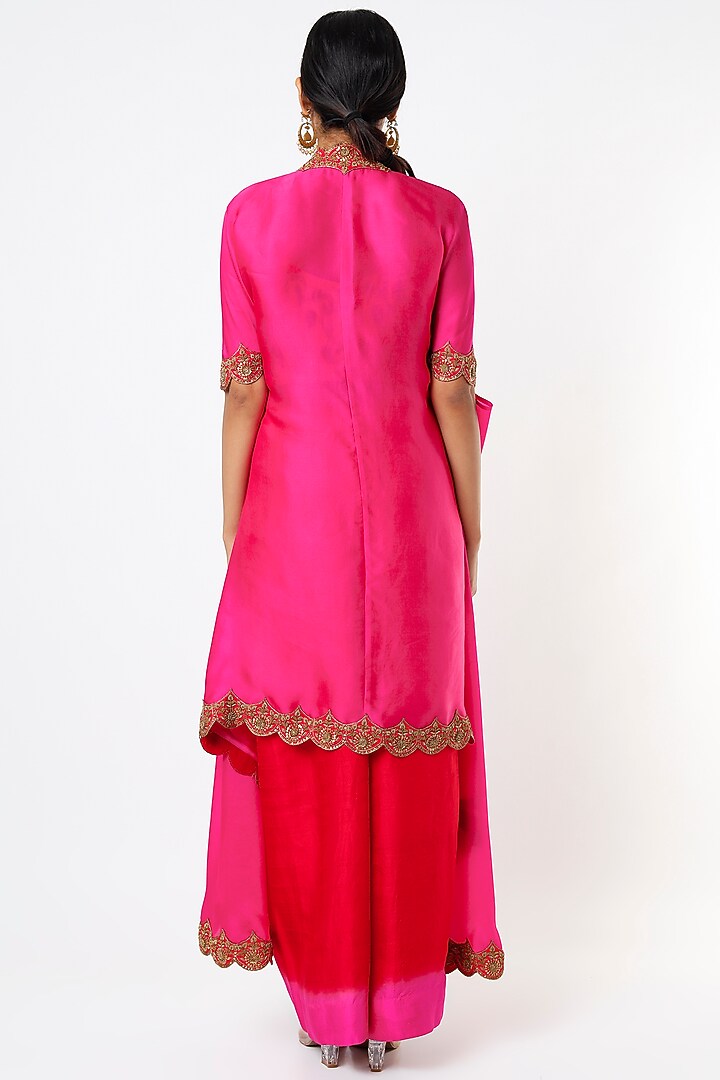 Red Draped Pant Set With Cape by Anand Kabra at Pernia's Pop Up Shop
