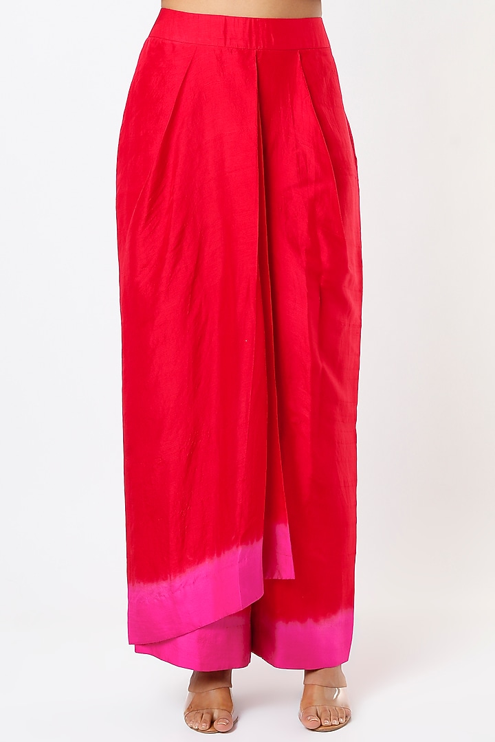 Red Draped Pant Set With Cape by Anand Kabra at Pernia's Pop Up Shop