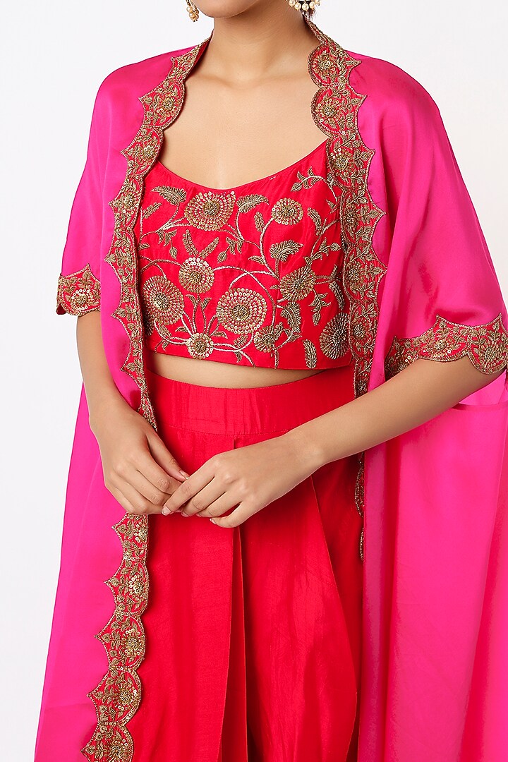 Red Draped Pant Set With Cape by Anand Kabra at Pernia's Pop Up Shop