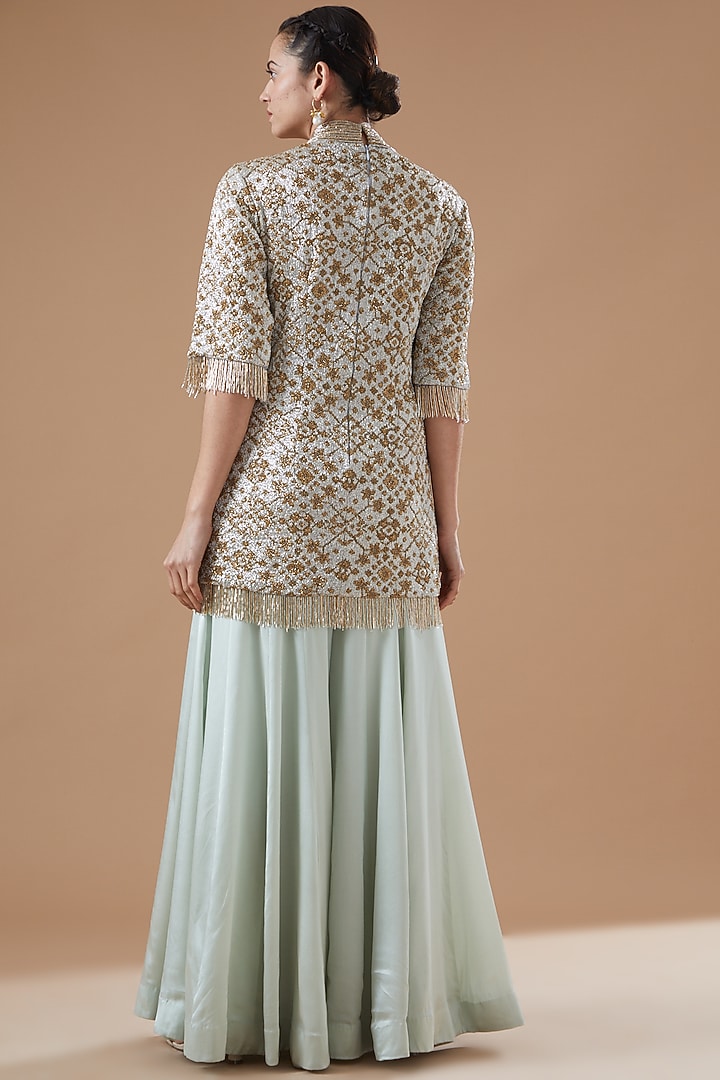 Light Sea Green Satin Bridal Sharara Set by Anand Kabra at Pernia's Pop Up Shop