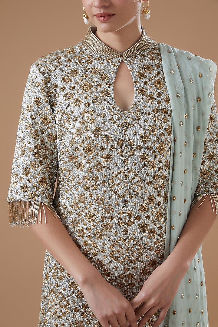 Light Sea Green Satin Bridal Sharara Set by Anand Kabra at Pernia's Pop Up Shop