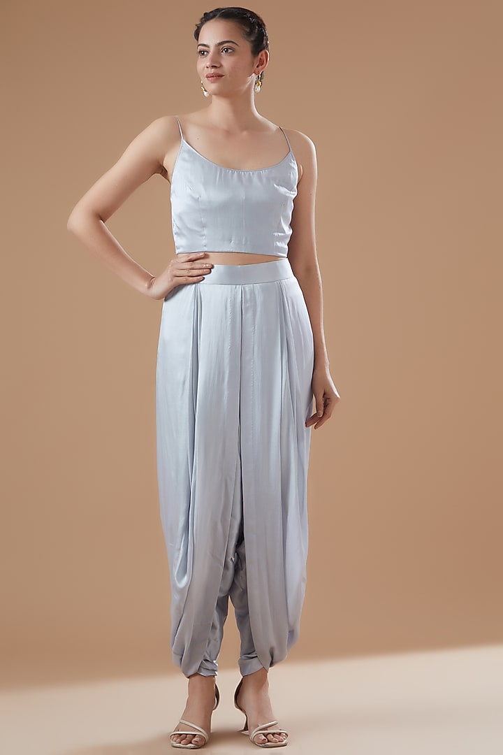Stone Grey Tulle Embroidered Jacket Set by Anand Kabra at Pernia's Pop Up Shop