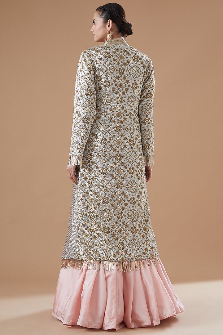 Peach Habutai Silk Bridal Anarkali Set by Anand Kabra at Pernia's Pop Up Shop