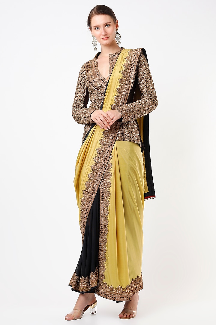 Olive Green Embroidered Jacket Set by Anand Kabra