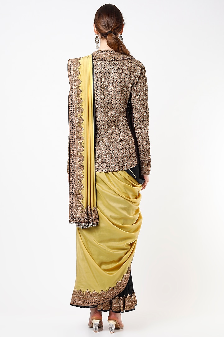 Olive Green Embroidered Jacket Set by Anand Kabra at Pernia's Pop Up Shop