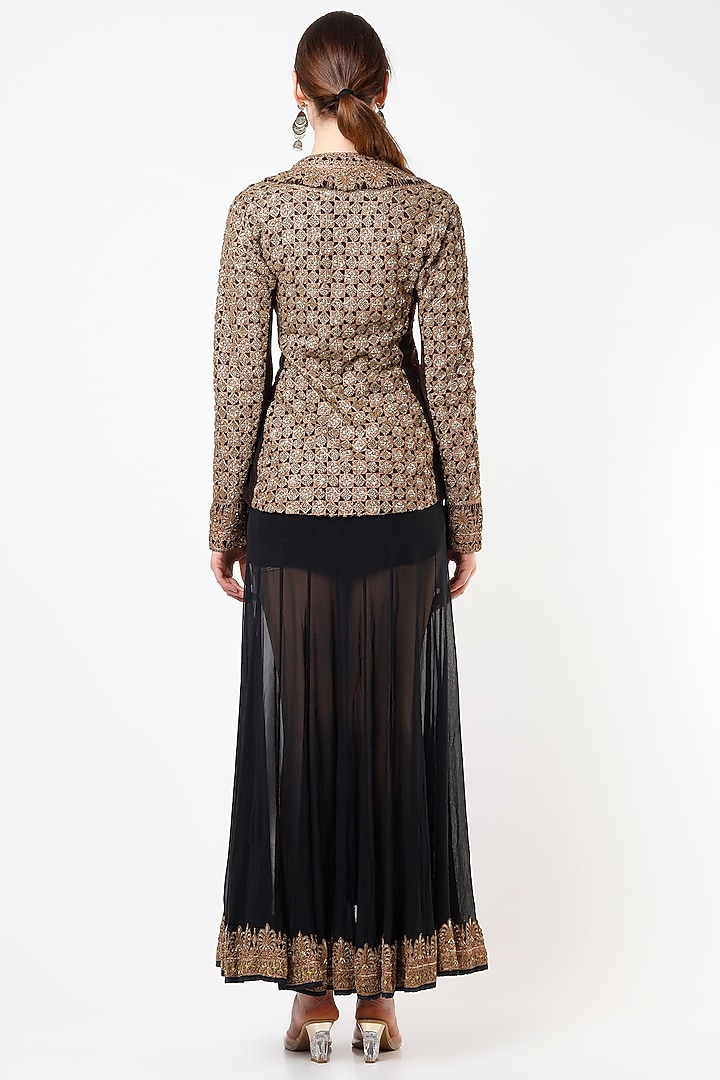 Olive Green Embroidered Jacket Set by Anand Kabra at Pernia's Pop Up Shop