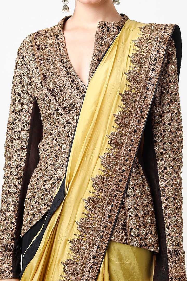 Olive Green Embroidered Jacket Set by Anand Kabra at Pernia's Pop Up Shop
