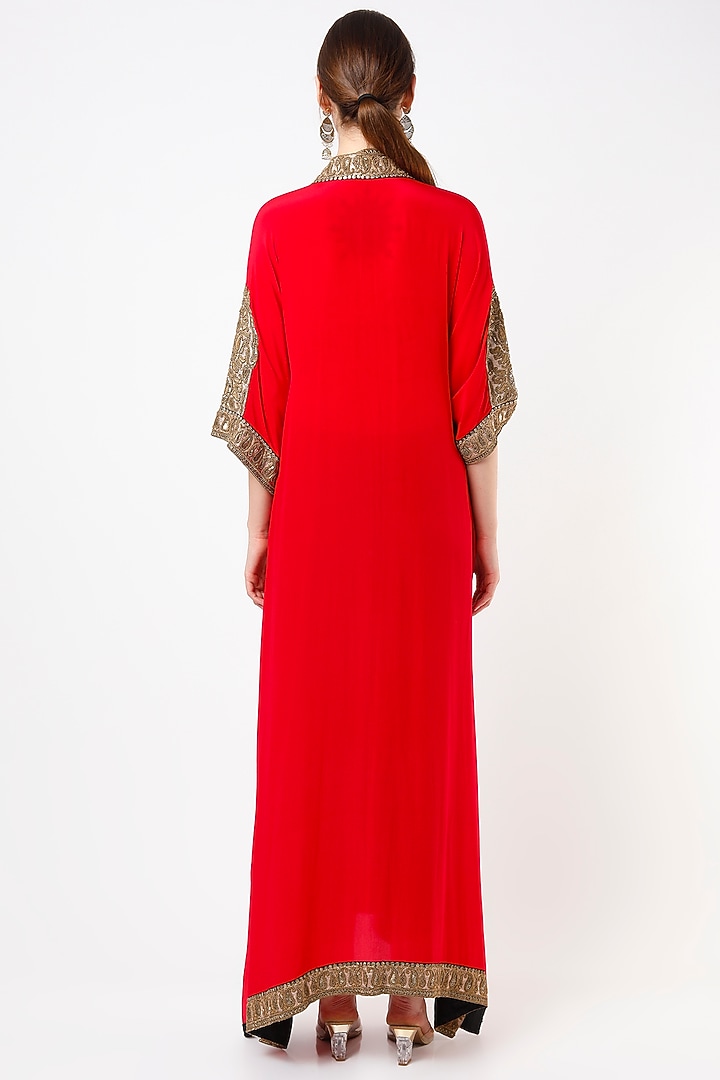 Red Embroidered Kaftan by Anand Kabra at Pernia's Pop Up Shop