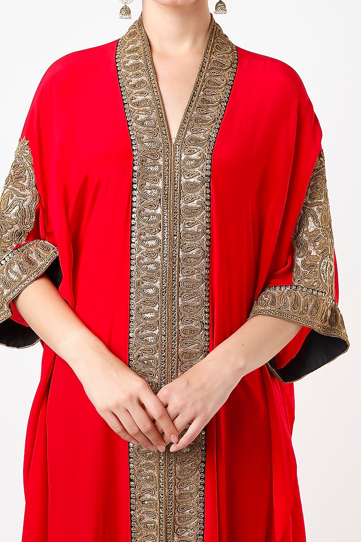 Red Embroidered Kaftan by Anand Kabra at Pernia's Pop Up Shop
