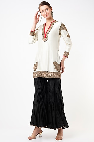 Black Chanderi Sharara Set by Anand Kabra