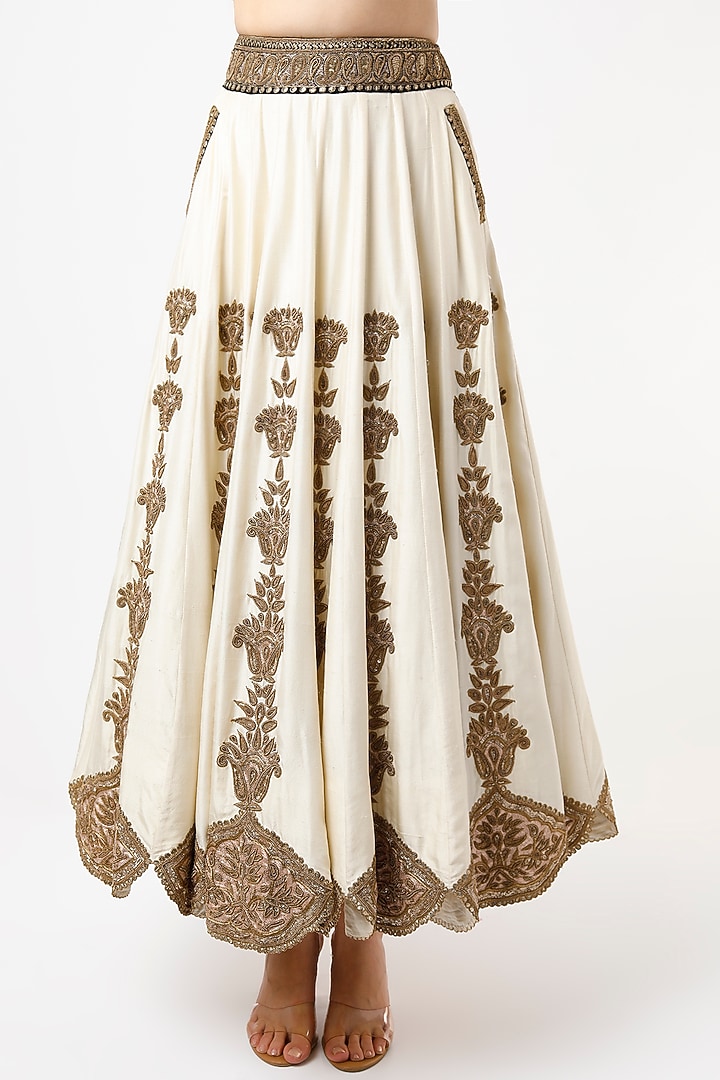 White Dupion Silk Zardosi Embroidered Jacket Bridal Lehenga Set by Anand Kabra at Pernia's Pop Up Shop