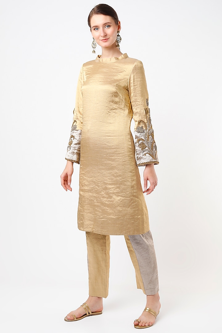 Gold Embroidered Kurta Set by Anand Kabra