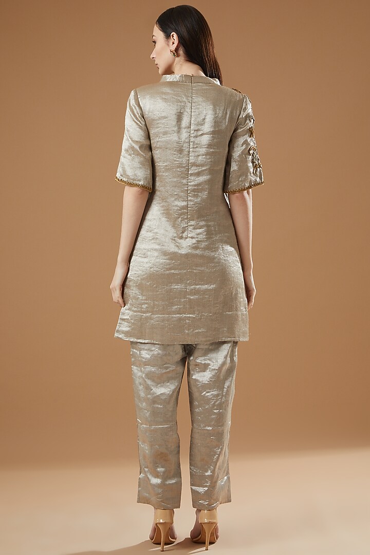 Grey Brocade Embroidered Kurta Set by Anand Kabra at Pernia's Pop Up Shop