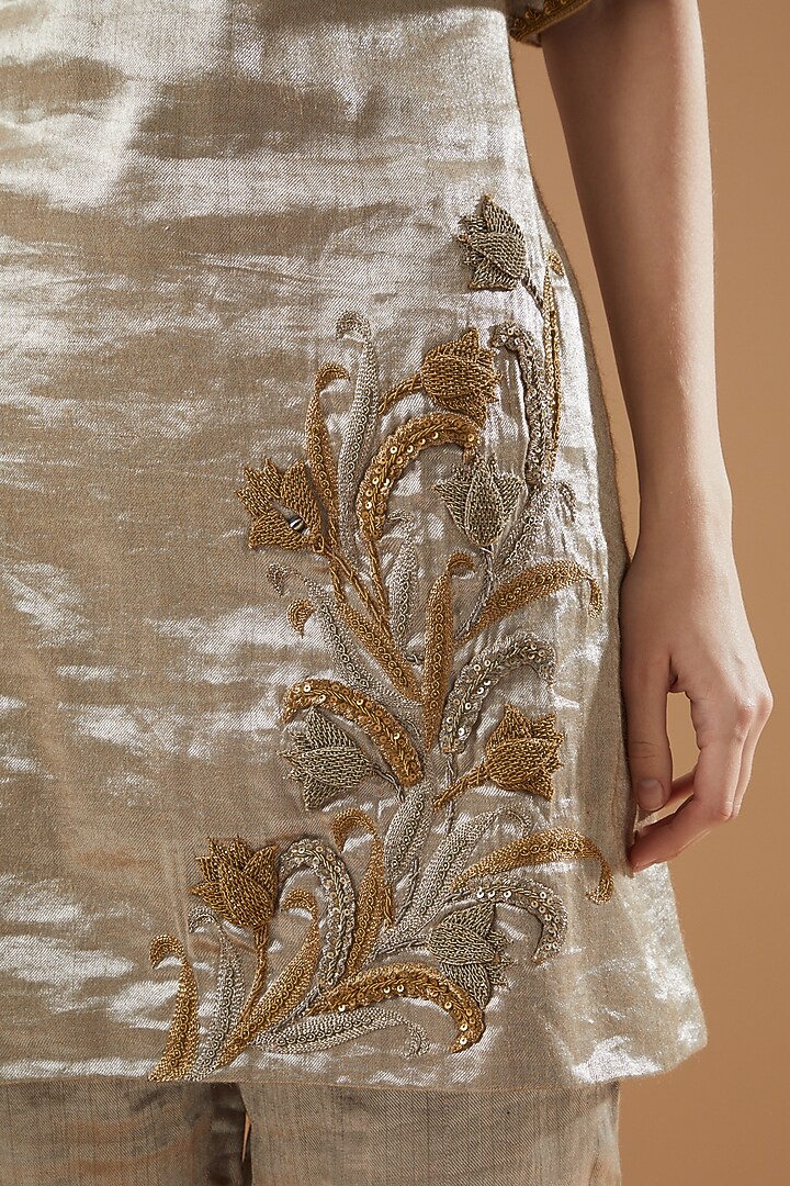 Grey Brocade Embroidered Kurta Set by Anand Kabra at Pernia's Pop Up Shop