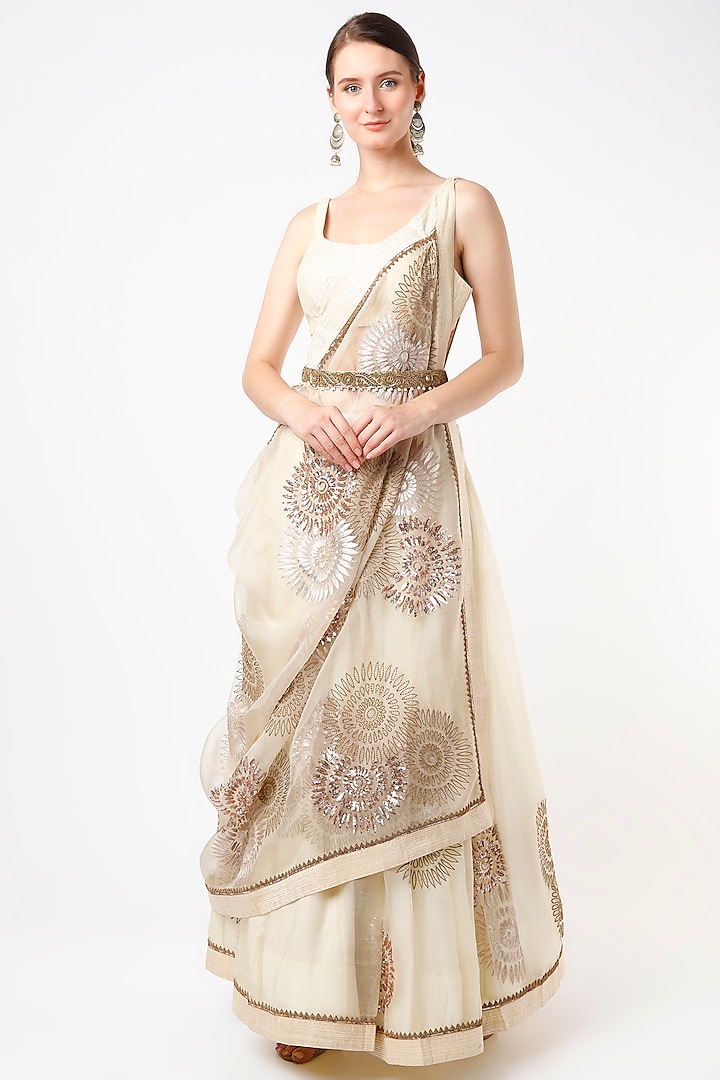White Embroidered Skirt Set by Anand Kabra