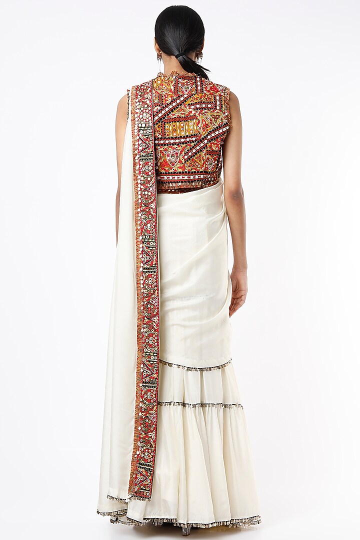 Ivory Habutai Silk Wedding Lehenga Saree Set by Anand Kabra at Pernia's Pop Up Shop