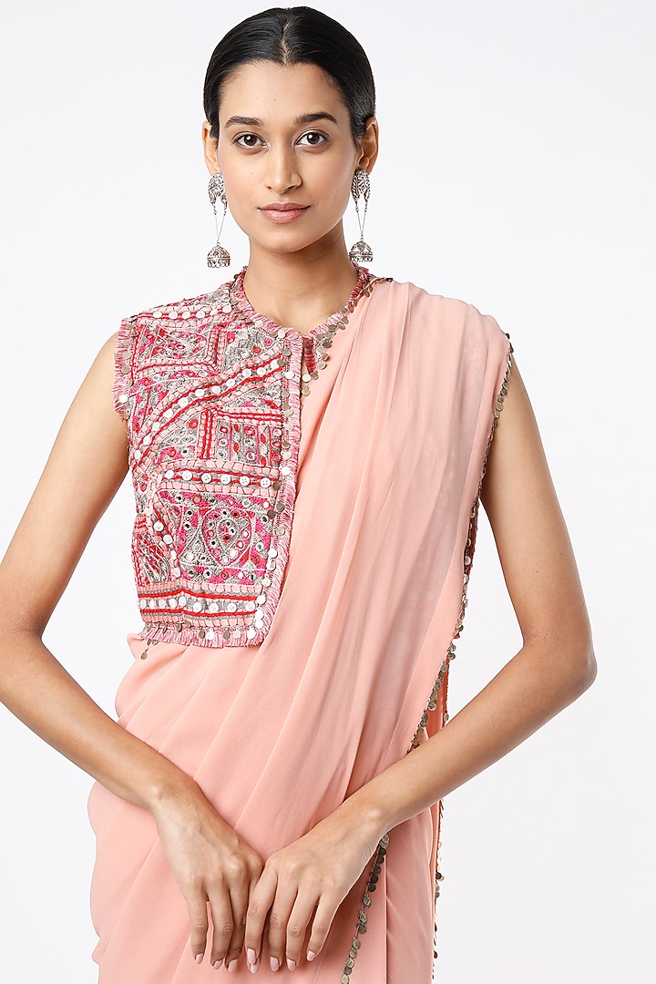 Blush Pink Georgette Wedding Lehenga Saree Set by Anand Kabra at Pernia's Pop Up Shop