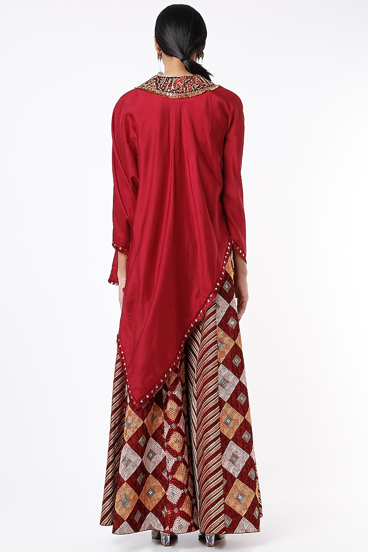 Red Wine Dupion Silk Cape Set by Anand Kabra at Pernia's Pop Up Shop