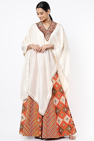Ivory Cape Set In Dupion Silk by Anand Kabra