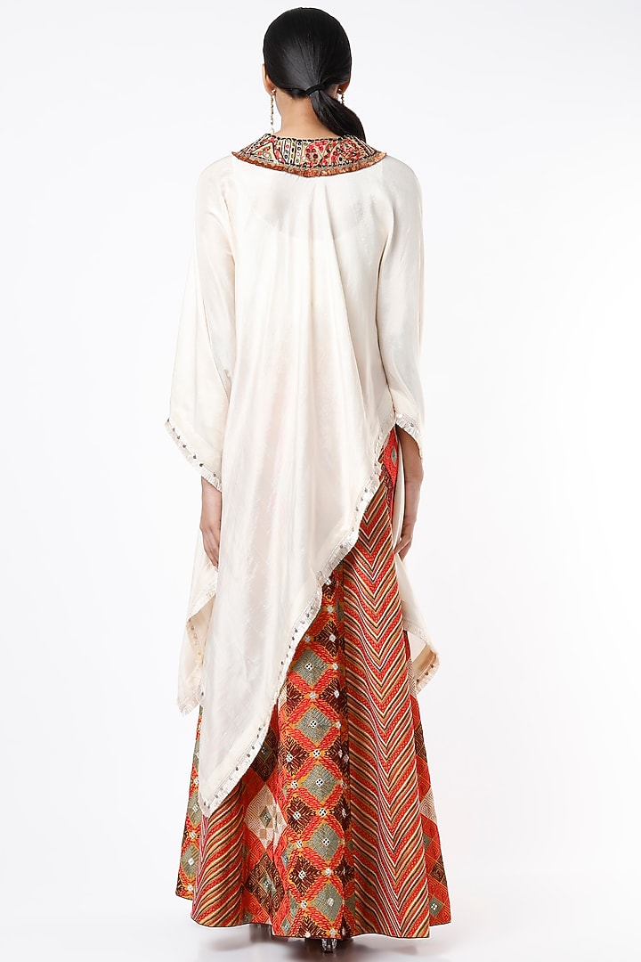 Ivory Cape Set In Dupion Silk by Anand Kabra at Pernia's Pop Up Shop