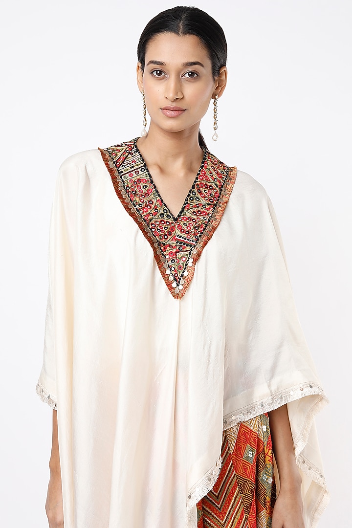 Ivory Cape Set In Dupion Silk by Anand Kabra at Pernia's Pop Up Shop