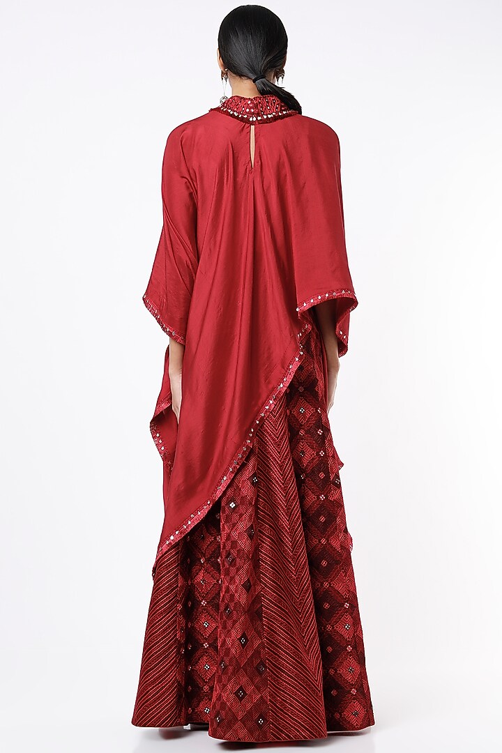 Wine Dupion Silk Cape Set by Anand Kabra at Pernia's Pop Up Shop