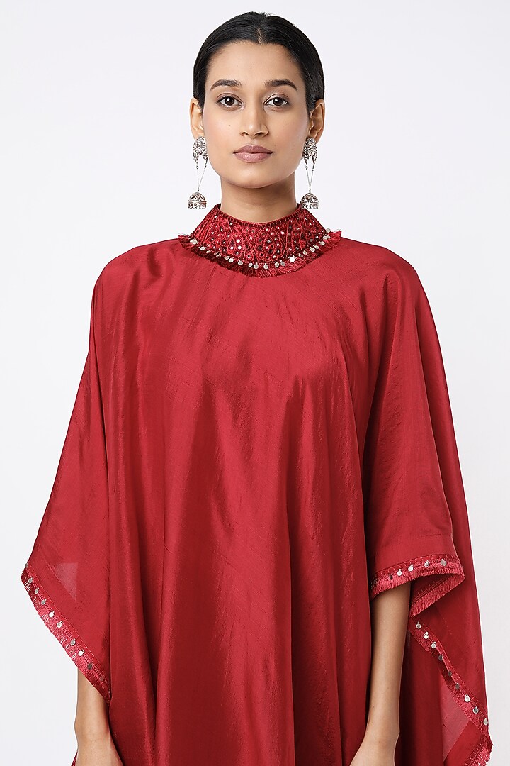 Wine Dupion Silk Cape Set by Anand Kabra at Pernia's Pop Up Shop