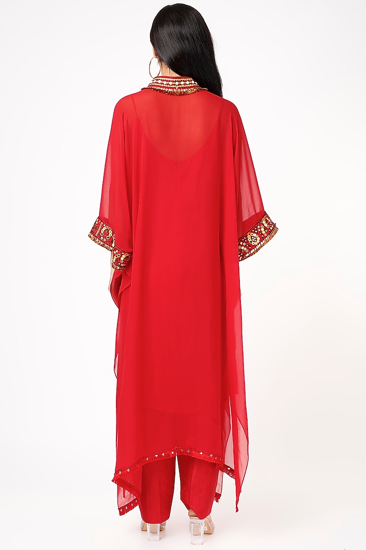 Red Embroidered Cape Set by Anand Kabra at Pernia's Pop Up Shop