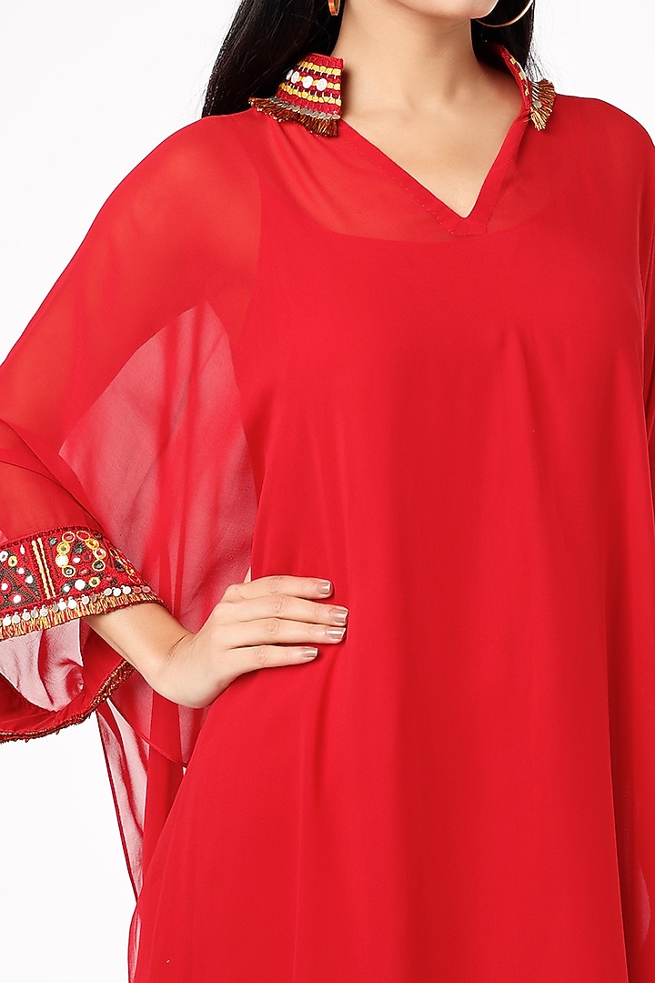 Red Embroidered Cape Set by Anand Kabra at Pernia's Pop Up Shop